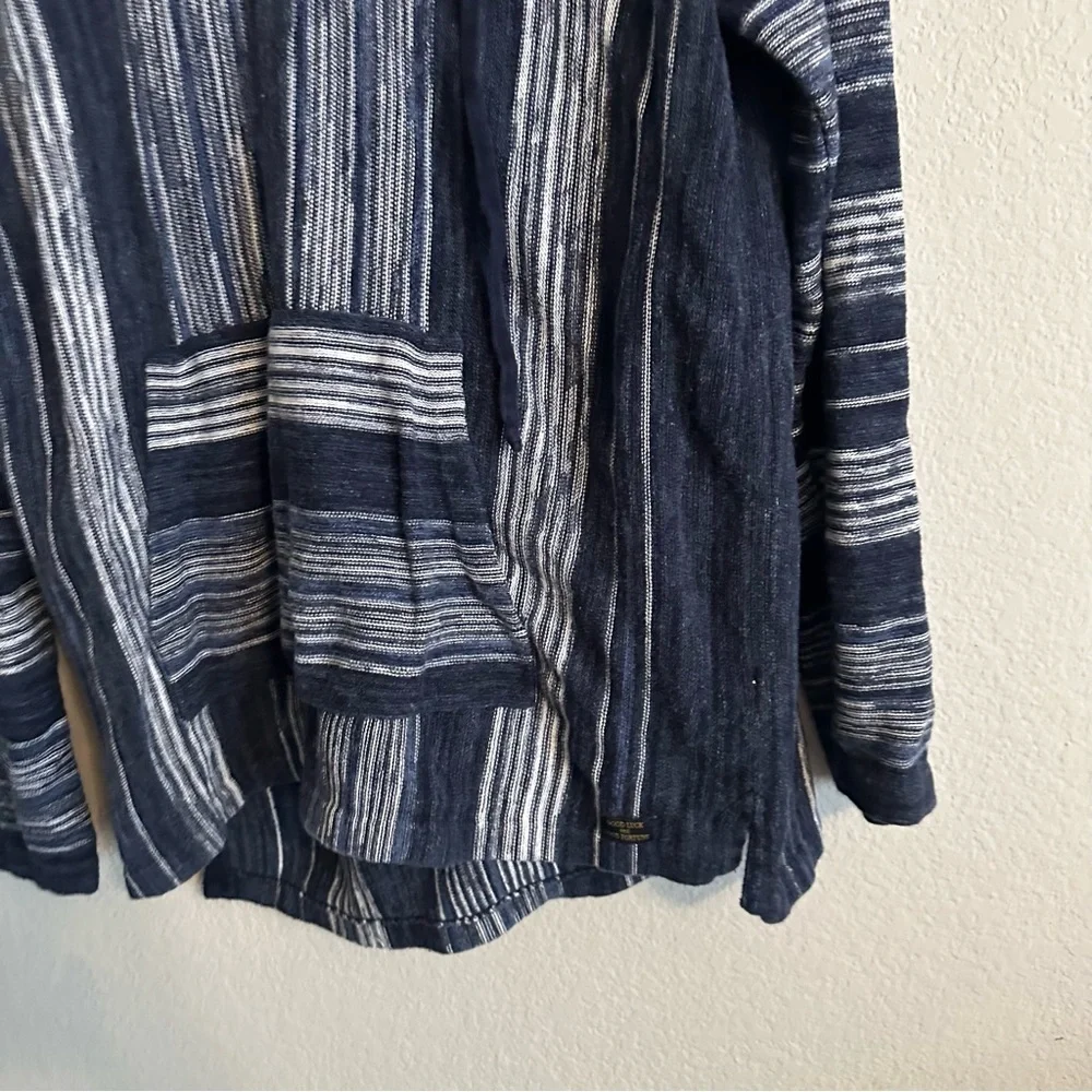 Lucky Brand Baja Woven Hooded Sweatshirt Sz Large Navy and White Long Sleeveless